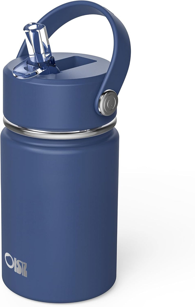 14oz Kids Water Bottle with Straw Lid, Vacuum Insulated 316 Stainless Steel Bottles for Kids for School, Leakproof, Easy to Clean - Navy Blue