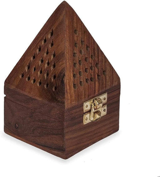 Wooden Bakhoor Incense Burner, Pyramid shape Fragrance home decor Ash Catcher for Aromatherapy Meditation Yoga (Brown, 7.5x7.5x12.7cm) - 7.5x7.5x12.7cm Brown