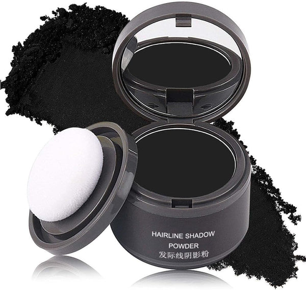 Goodern Hairline Powder,Quick Cover Hair Root Concealer with Puff Touch Hairline Modification Powder,Instantly Hair Shadow Powder,Portable Size Hair Root Dye for Thinning Hair Women Men-Black - Black