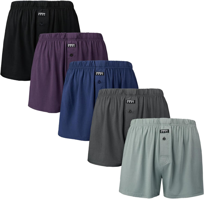 BAMBOO COOL Mens Boxers Short Classic Fit Soft Casual Underwear Loose Comfortable Breathable Boxer Shorts for Men 3 Pack