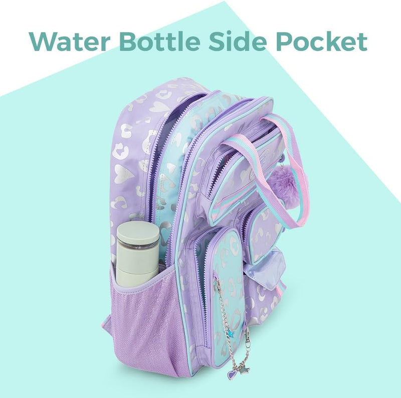 17 3-Piece School Backpack with Lunch Bag & Pencil Case, Purple
