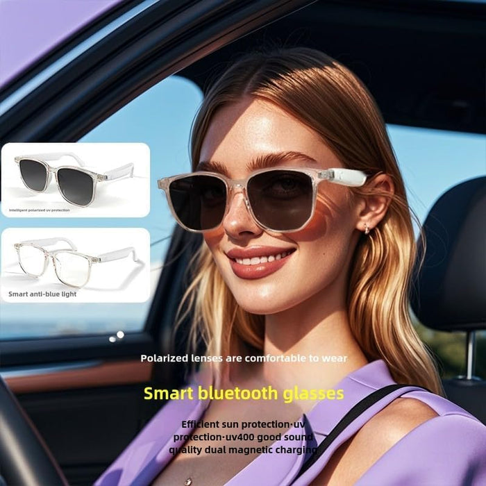 Smart Audio Glasses, Sunglasses with Wireless Headset Built-in Mic & Speakers, Touch Control and Voice Assistant Suitable for Men Women Outdoor Driving Running Use (Black Lens)