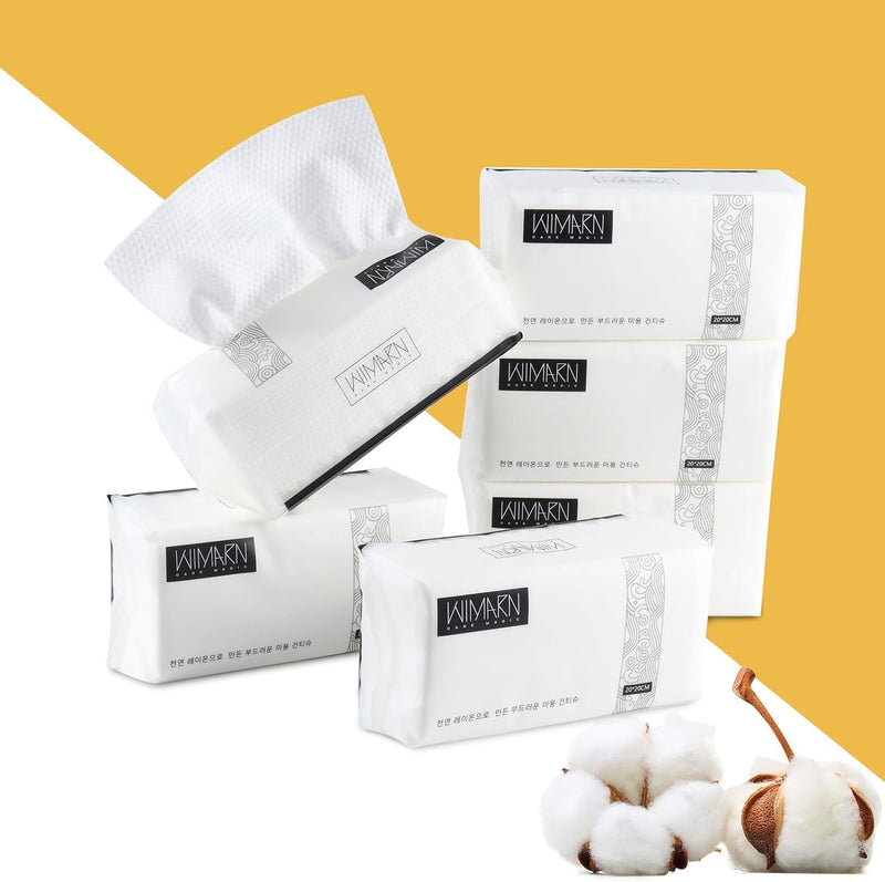 Face Clean Towels, 100% Cotton Extra Thick Disposable Towel, Lint- free Facial Tissue for Sensitive Skin Cleansing, Skincare and Makeup Remover, Dry Wipes (6 Pack)