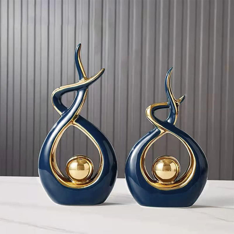 Norrclp Home Decor Modern Abstract Art Ceramic Statue Table Decorations for Dining Room Living Room Office Centerpiece, Green and Gold
