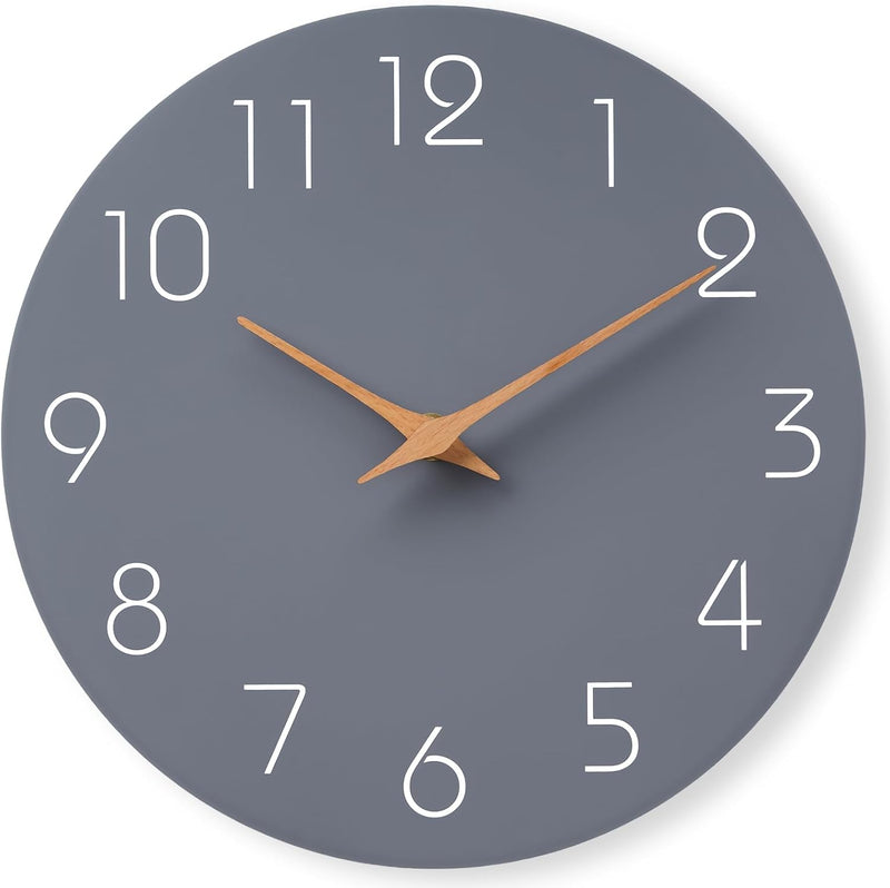 Mosewa Wall Clock 14 Inch Black Battery Operated Silent Non-Ticking - Simple Minimalist Rose Gold Numbers Clock Decorative for Bedroom,Living Room, Kitchen,Home,Office(14" Black) - 16 Inch C_gray