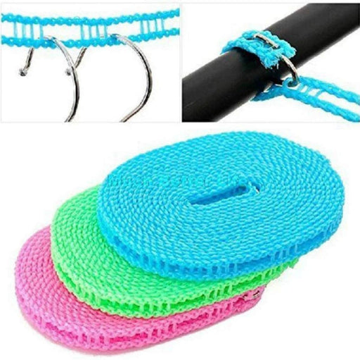 MAPPERZ Windproof Anti-Slip Removable Cloth Hanging Clothes Washing Line Drying Nylon Rope with Hooks/ Nylon Clothesline Rope - 5 Meter (Multicolor (3)