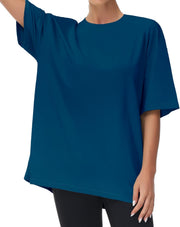 Women's Casual Oversized T-Shirts Summer Crewneck Short Sleeve Workout Basic Tee Tops - Dark Blue Green