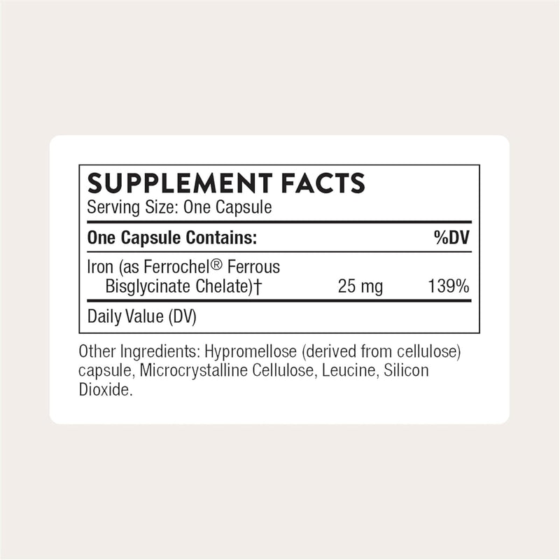 Iron Bisglycinate - 25 mg Iron Supplement for Enhanced Absorption Without Gastrointestinal Side Effects - NSF Certified for Sport - Gluten-Free - 60 Servings