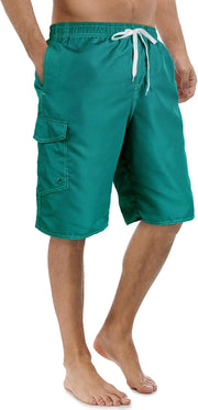 Men Trunk Style Swim Trunks - Dark Green