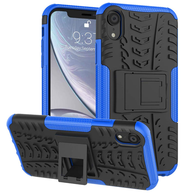 ALDHOFA iPhone XR Case,Heavy Duty Shock Proof Protective Phone Case,Dual Layer Hybrid Cover with Kickstand for iPhone XR 6.1" (2018)-Blue