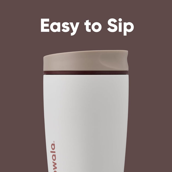 Owala SmoothSip Slider Insulated Stainless Steel Coffee Tumbler, Reusable Iced Coffee Cup, Hot Coffee Travel Mug, BPA Free 20 oz, Tan/White (Vanilla Bean)