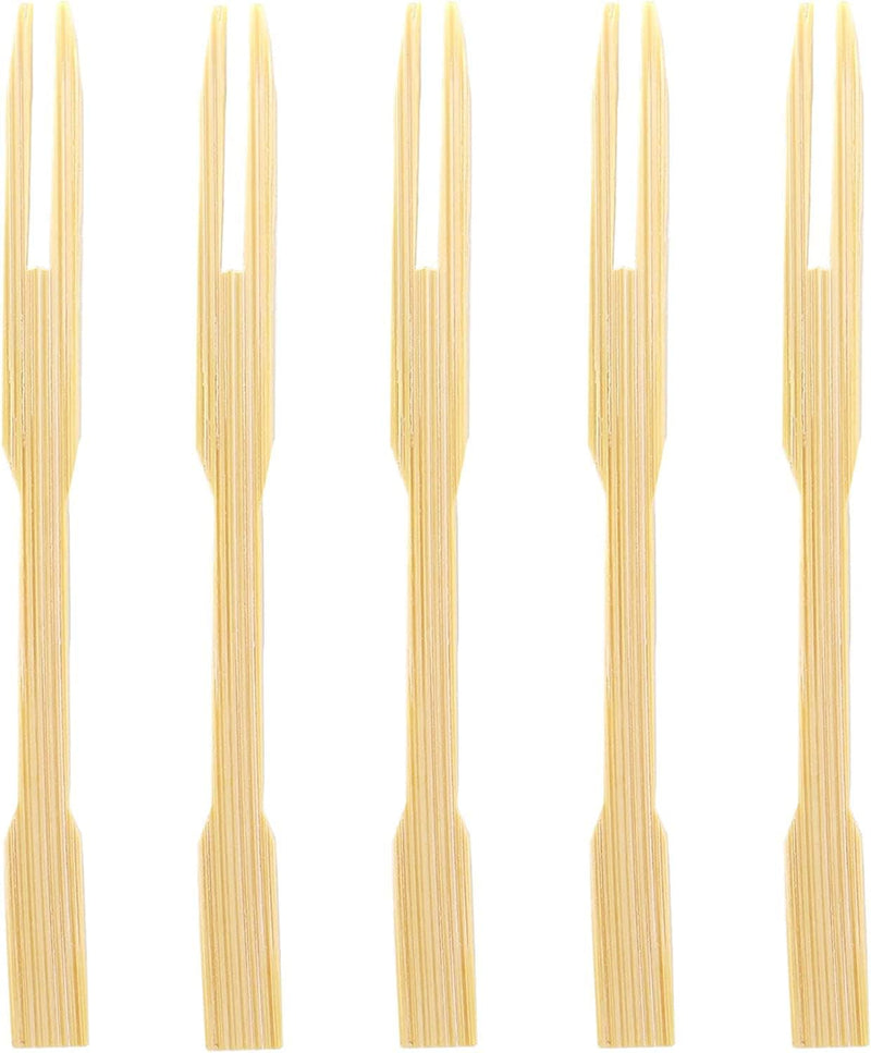 Bamboo Forks 9cm,(50pcs) Mini Food Picks for Party, Banquet, Buffet, Catering, and Daily Life. Two Prongs - Blunt End Toothpicks for Appetizer