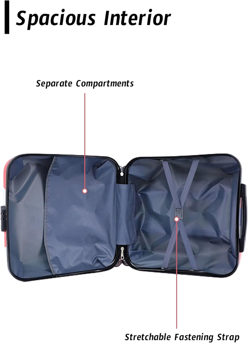 Kids Stripe Printed ABS Lightweight 17 Inch (7kg) Cabin Size Luggage, 8 Wheels, Combination Lock Suitcase (Blue) - Light Blue