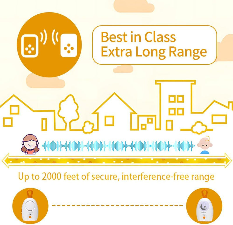 TimeFlys Audio Baby Monitor Paladin Upgrade Version Portable Rechargeable Extra Long Range up to 2000 Feet Night Light Crystal Clear Sound Camping