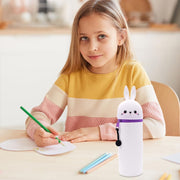Kawaii 2-in-1 Bunny Pencil Case, Soft Silicone Stand-Up Pen Holder Pouch, Large Capacity with Zipper Closure for Teens, Desk Organizer