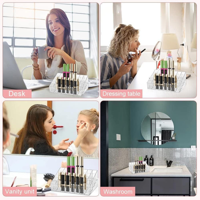 AMERTEER Lipstick Holder, 40 Spaces Clear Acrylic Lipstick Organizer Display Stand Cosmetic Makeup Organizer for Lipstick, Brushes, Bottles, and More