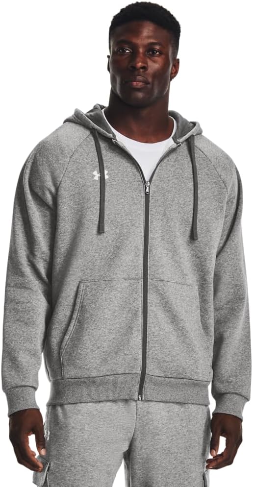 mens Ua Rival Fleece Fz Hoodie Sweatshirt (pack of 1) - (025) Castlerock Light Heather / / White
