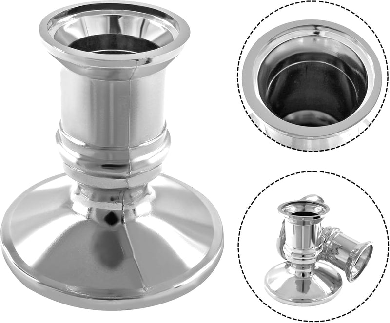Waziaqoc 24Pcs Silver Taper Candle Holders, Plastic Candlestick Holders Only for Flameless LED Candle Decorative Pillar Candle Holder for Christmas Wedding Anniversary Dinner Party