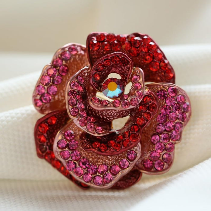Tazweeq Brooch Pin Women's Rhinestones Breastpin for Wedding/Banquet/Bouquet, Red Rose Rhinestone Brooch, Flower Series Corsage Jewelry