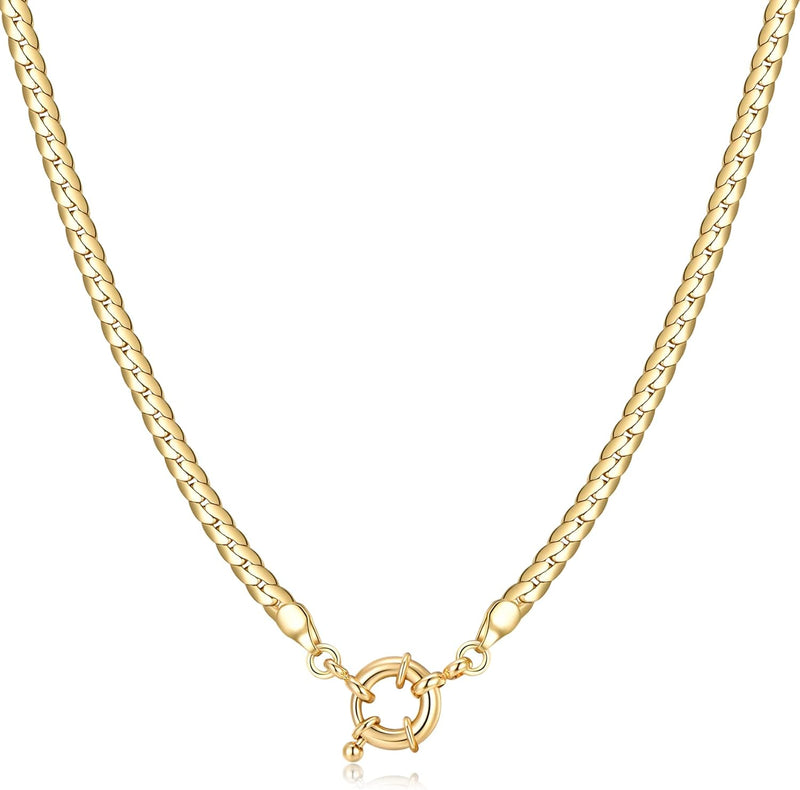 14K Gold Plated Dainty Choker Necklace for Women Girls Snake Chain, Cuban Link, Paperclip, Ball Beaded Chain, Natural Freshwater Pearl Necklace Fashion Jewelry for Gift - Curb chain+Sailor Lock