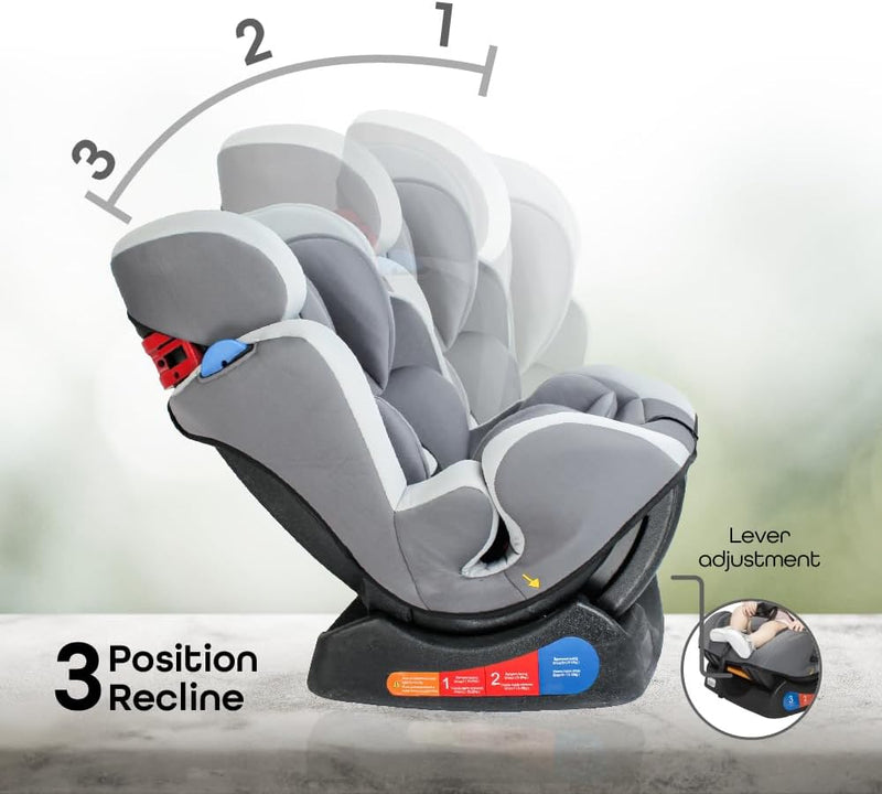 The Moon Brand Sumo Car Seat – Birth to 6yrs Baby Travel Gear – Convertible Rear & ForwardFacing Booster Seat – Reclining Car Seat for Group 012 – Child Comfort Car Accessories – Light Grey