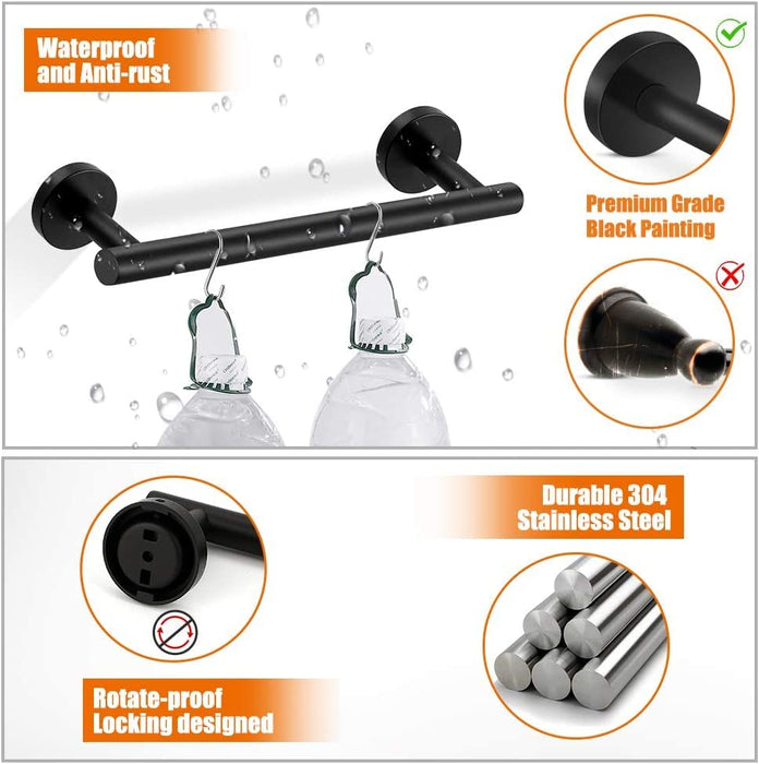 MIXDE 6 PCS Bathroom Hardware Set, MIXDE Stainless Steel Round Wall Mounted - Includes 16" Hand Towel Bar, Towel Ring,Toilet Paper Holder, 3 Robe Towel Hooks,Bathroom Accessories Kit(Matte Black)