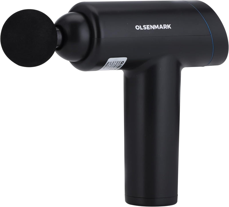 Olsenmark 6-in-1 Percussion Massage Gun Cordless & Rechargeable Deep Tissue Massager with 6 Detachable Heads, 6 Speed Levels, Ergonomic Grip for Full-Body Pain Relief, Stress Reduction, Black
