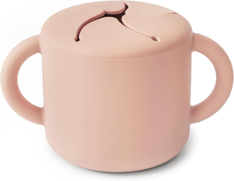 Mushie Silicone Baby Snack Cup with Handles - Easy-Grip Baby Cup with Soft Opening for On-the-Go Feeding, 400ml Spill-Proof Food-Grade Container for Baby Food & Snacks Woodchuck - Blush