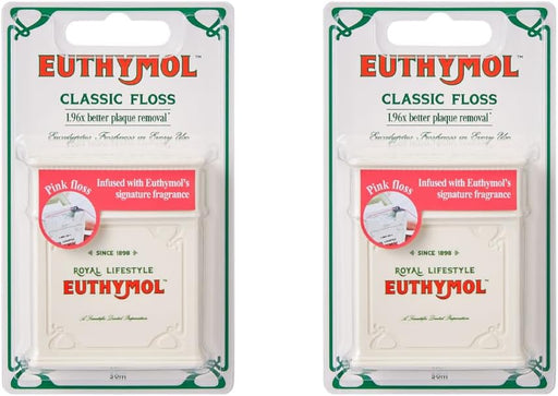 Euthymol Pink Dental Floss 50m x 4, Vegan Wax Coating, Mint Flavor, Wide Dental Floss for Braces, Bridges & Implants, Whitening & Stain Prevention, Efficient Plaque Remover, Easy to use - 1 count (Pack of 2)