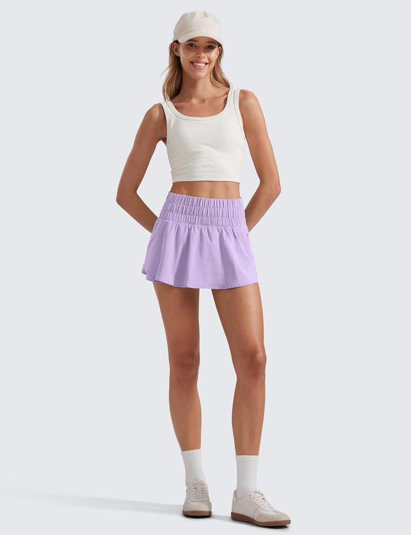 CRZ YOGA Women's High Waisted Flowy Athletic Shorts Ruffle Skirt Wrap Front Liner Workout Running Shorts with Zip Pocket