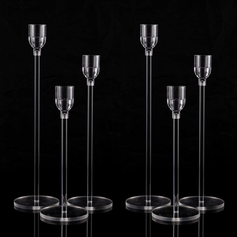 TERRIFI 6 Pcs Acrylic Candle Holders, Taper Candle Holder Set for Table Centerpieces, Decorative Candlestick Holders for Wedding Decor, Dining Room