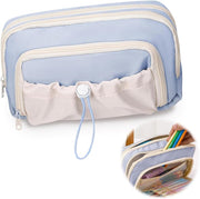 Large Capacity Pencil Case, 4 Compartment Pen Bag, Cute Stationary Organizer for School and Office, Ideal for Teen Girls and Boys, Blue