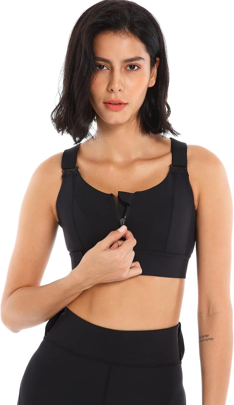 Sports Bra for Women High Impact Work Out Bra with Support Front Zipper Gym Padded Bras with Adjustable Straps