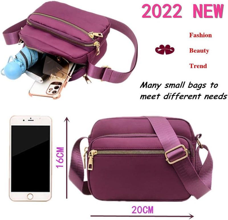 DIHKLCIO Nylon Crossbody Bags for Women Purses and Handbags Women's Casual Messenger Bags Waterproof Black Crossbody Purse - Purple