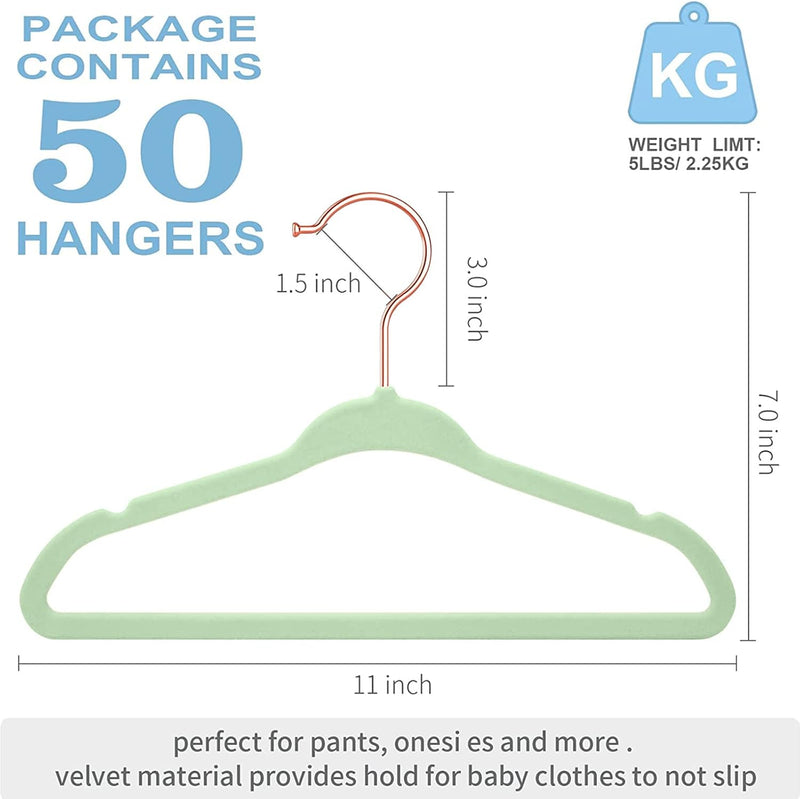 Red Dot Gift® 50 Pack Baby Velvet Hangers 11Inch/28cm - Nursery Clothes Hangers Non Slip Toddler Hangers, 360 Chrome Swivel Hook (White, 50)