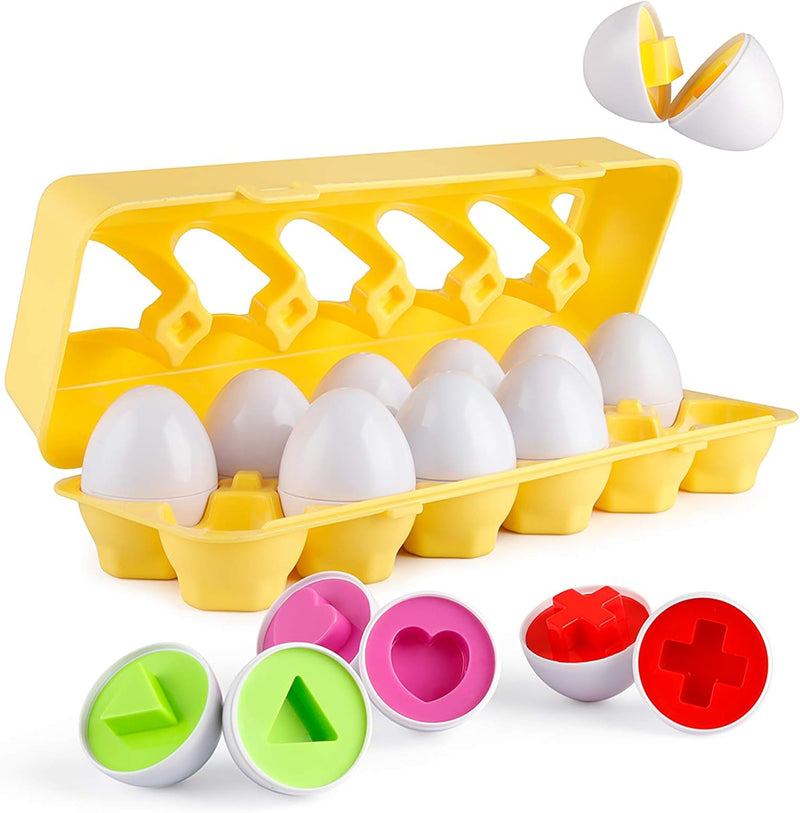 Coogam Assorted Eggs 12 Pieces Colour and Shape Recognition Sorter Puzzle for Easter Travel Bingo Game Early Learning Educational Fine Motor Skills Montessori Gift