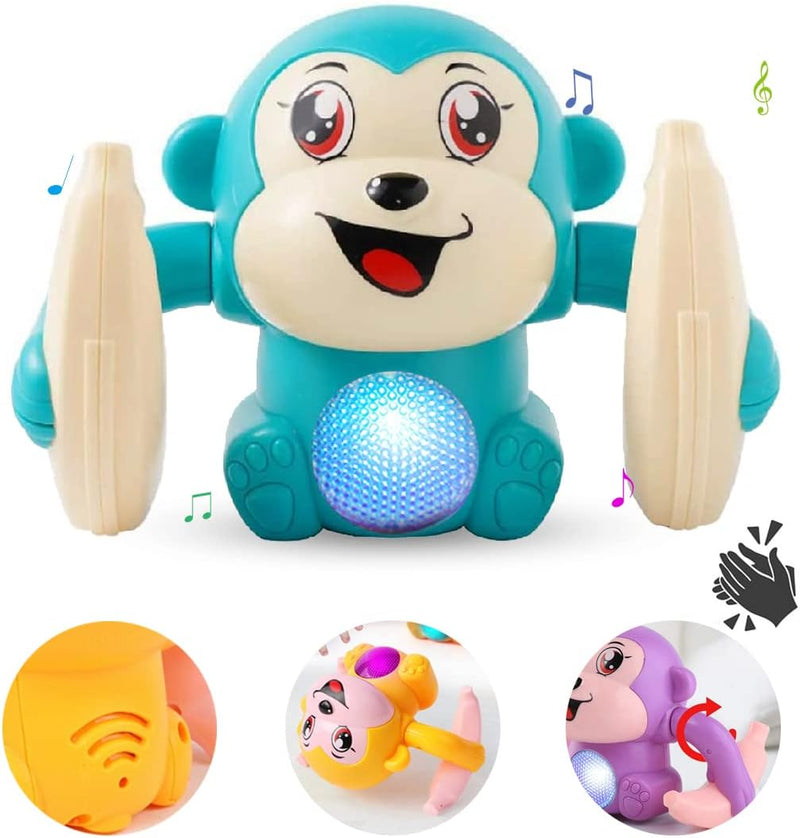 Wembley Dancing Monkey Musical Toy for Kids Baby Spinning Rolling Doll Tumble Toy with Voice Control Musical Light and Sound Effects with Sensor - ISI Mark - Multicolor