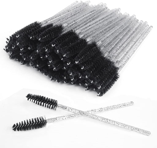 McMola 60 PCS Disposable Eyelash Brushes, Eyebrow Spoolies, Mascara Wands Applicator Lash Brushes Castor Oil Brush Cosmetic Makeup Tools(Crystal-black) - Classic