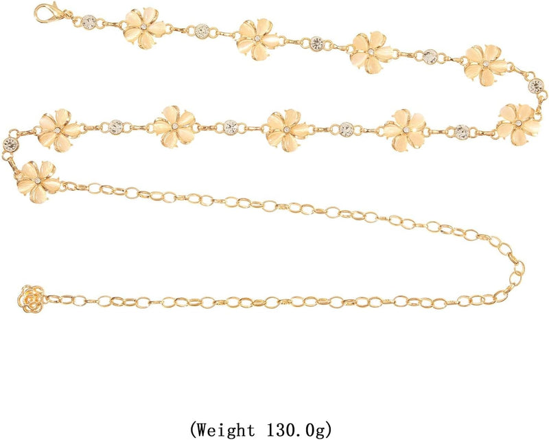 Azonee Metal Waist Chain Belts for Women Pearls Gold Silver Chain Belts for Dresses Adjustable Ladies Metal Body Link Belt