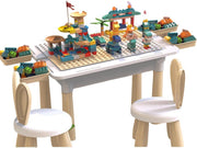 Kids Activity Table Set With 2 Chairs 4 Storage Boxes, Multi-Functional Educational Block Table With Storage - White
