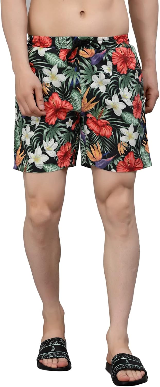 Men Floral Printed Swim Shorts Trunks - Green Multi
