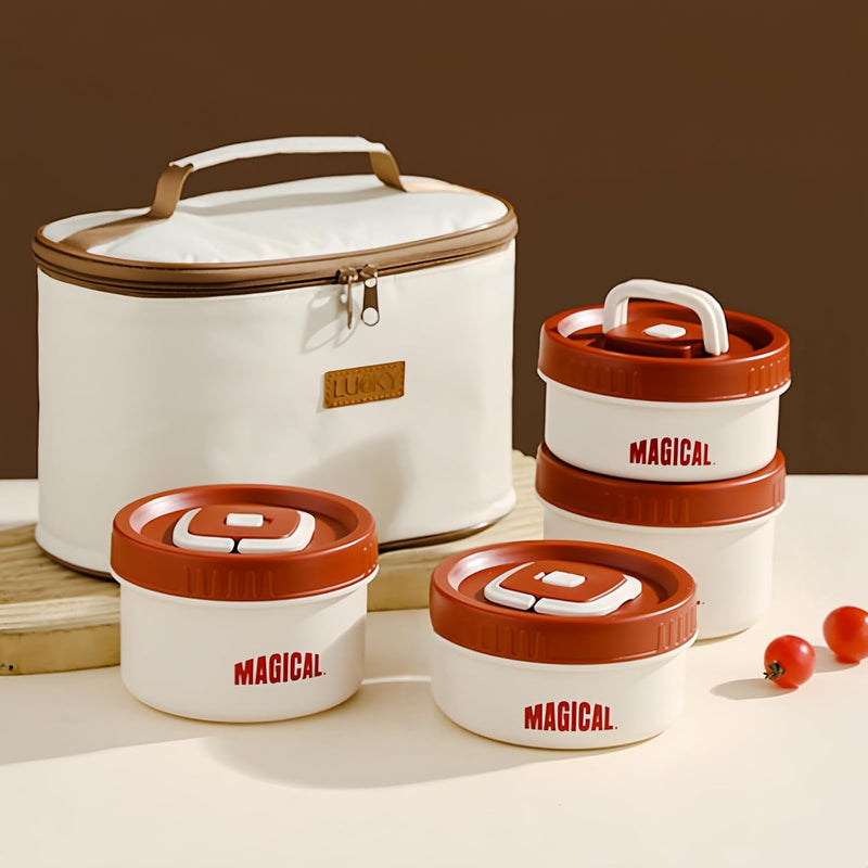 Stainless Steel Round Bento Lunch Box, 4 Pcs Separate Stackable Lunch Containers with Insulated Bag, Microwave Safe, for Adults, Kids, Men & Women