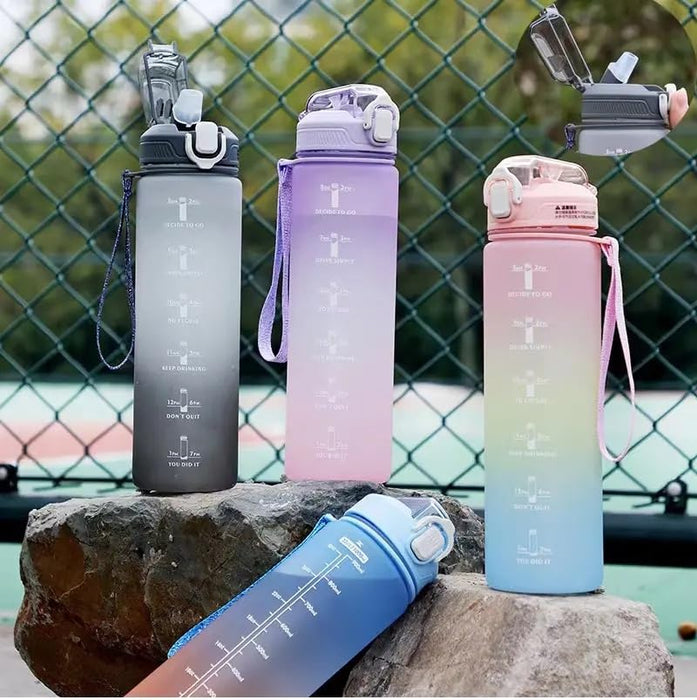 PAYDE Water Bottle 1 Litre/32 oz with Time Marker Motivational Water Bottle Leak-proof Water Bottle for kids Adults For Sports Travel Gym and Everyday Use (Pink Green Blue)