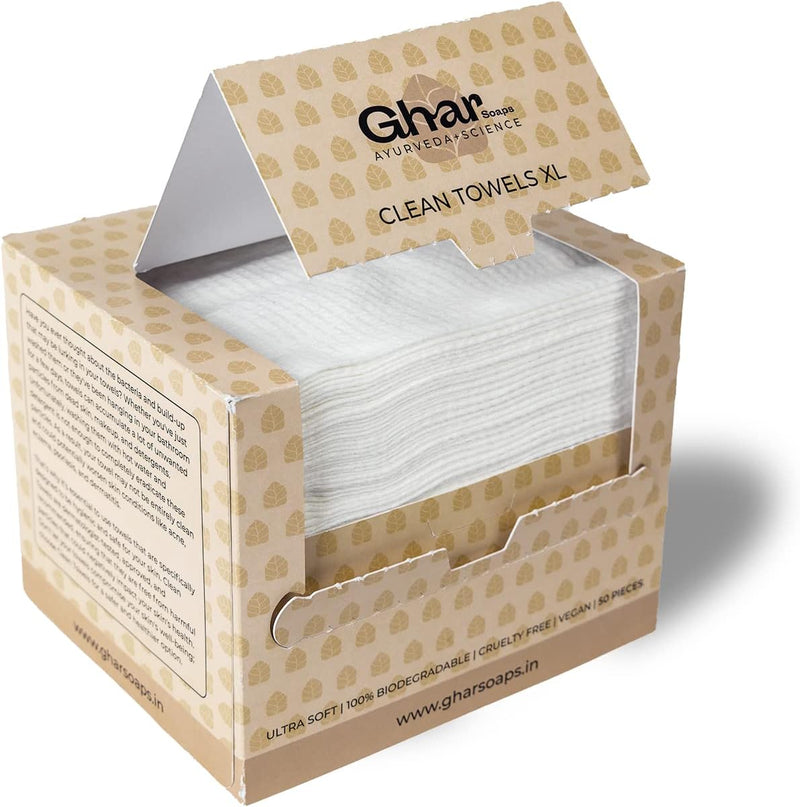 Ghar Soaps Face Hand Clean Towels | India's 1ST Disposable Face Towel |Gym & makeup remover | Towels for Facewash Sport Travel Ultra Soft | Biodegradable | Cruelty free | Vegan|