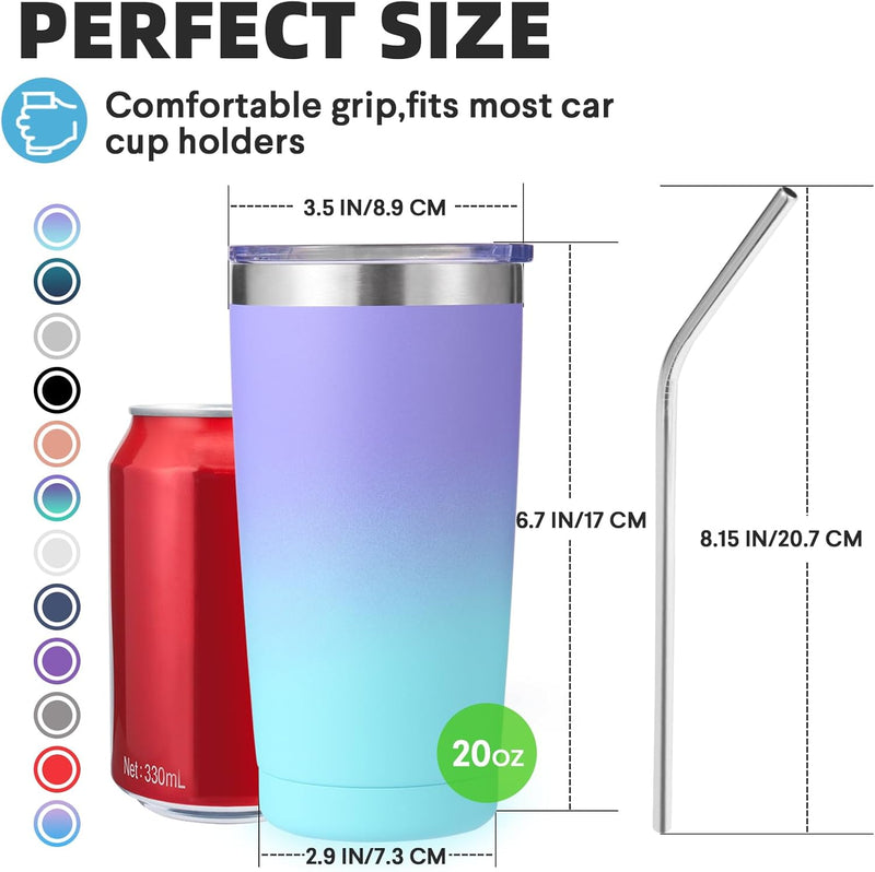 Volhoply 20oz Stainless Steel Tumbler with Lid and Straw,Double Wall Insulated Travel Iced Coffee Mug Fits Car Cup holder,Powder Coated Cups for Hot and Cold Drinks,Gifts for Women Men（White,1 Set）