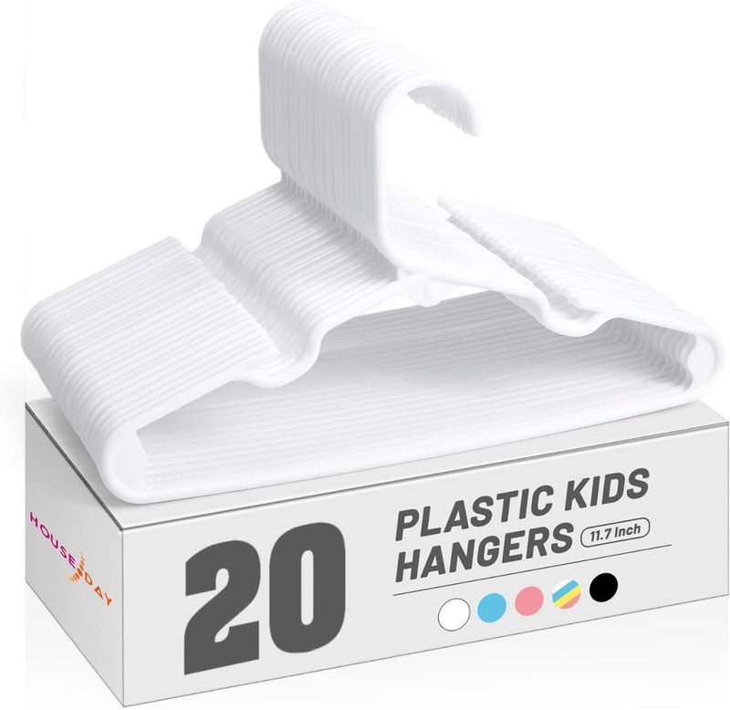 HOUSE DAY Kids Plastic Hangers for Closet, Children's Clothes & Baby Clothing - Ideal for Toddler and Child Pants, Coats, and More - Everyday Use (Colorful, 20 Pack)