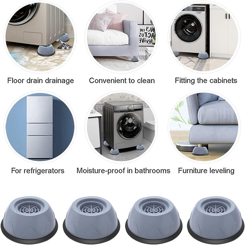4PCS Washing Machine Rubber Feet Pads | Universal Anti Vibration Washing Machine Mat [Shock Absorber] Anti Slip Noise Cancelling Washing Machine Feet for Dryer, Washing Machine, Dishwasher (Gray)