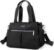 Hobo Handbags Light Nylon Crossbody Bag for Women, Multi Compartment Tote Purse Bags - Black