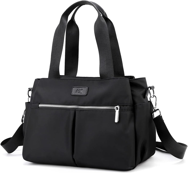 Hobo Handbags Light Nylon Crossbody Bag for Women, Multi Compartment Tote Purse Bags - Black