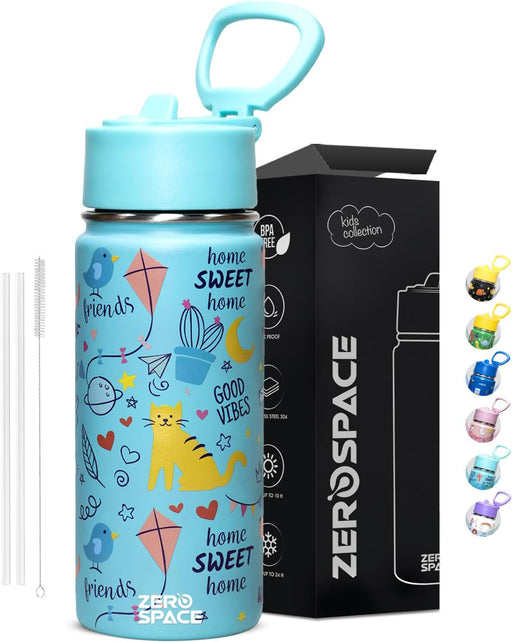 Water Bottle for Kids, 500ml Bottle for School, Stainless Steel Water Bottle for Kids, Double Wall Insulated Water Flask, BPA Free Steel Bottles (Green) - Sky Blue